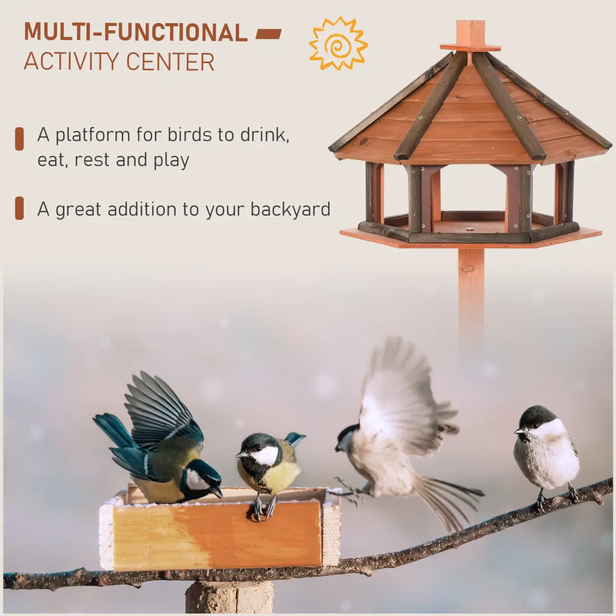 Pawhut Wooden Bird Feeder Wooden Bird Table Bird Feeder with Roof, Brown, 130cm - Bird Feeder