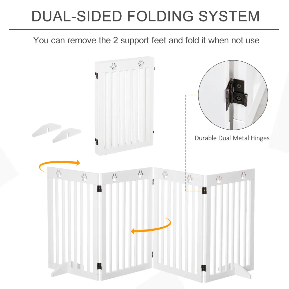 Pawhut Pet Gate Foldable Freestanding Dog Safety Barrier w/ Support Feet White - Pet Gate