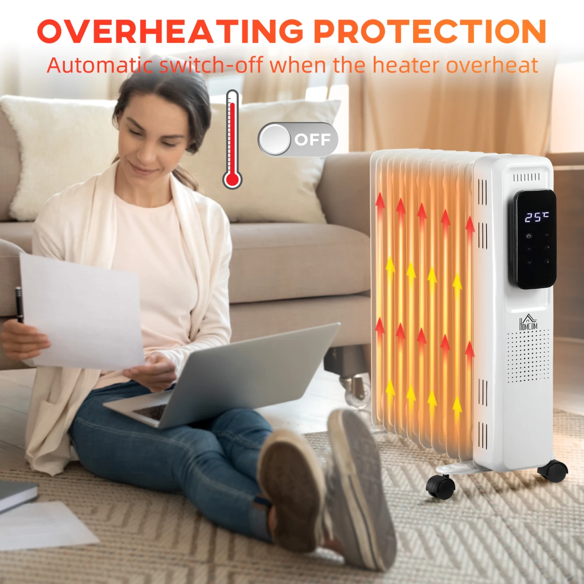 HOMCOM Oil Radiator 9 Fin Remote Timer Home - Radiator