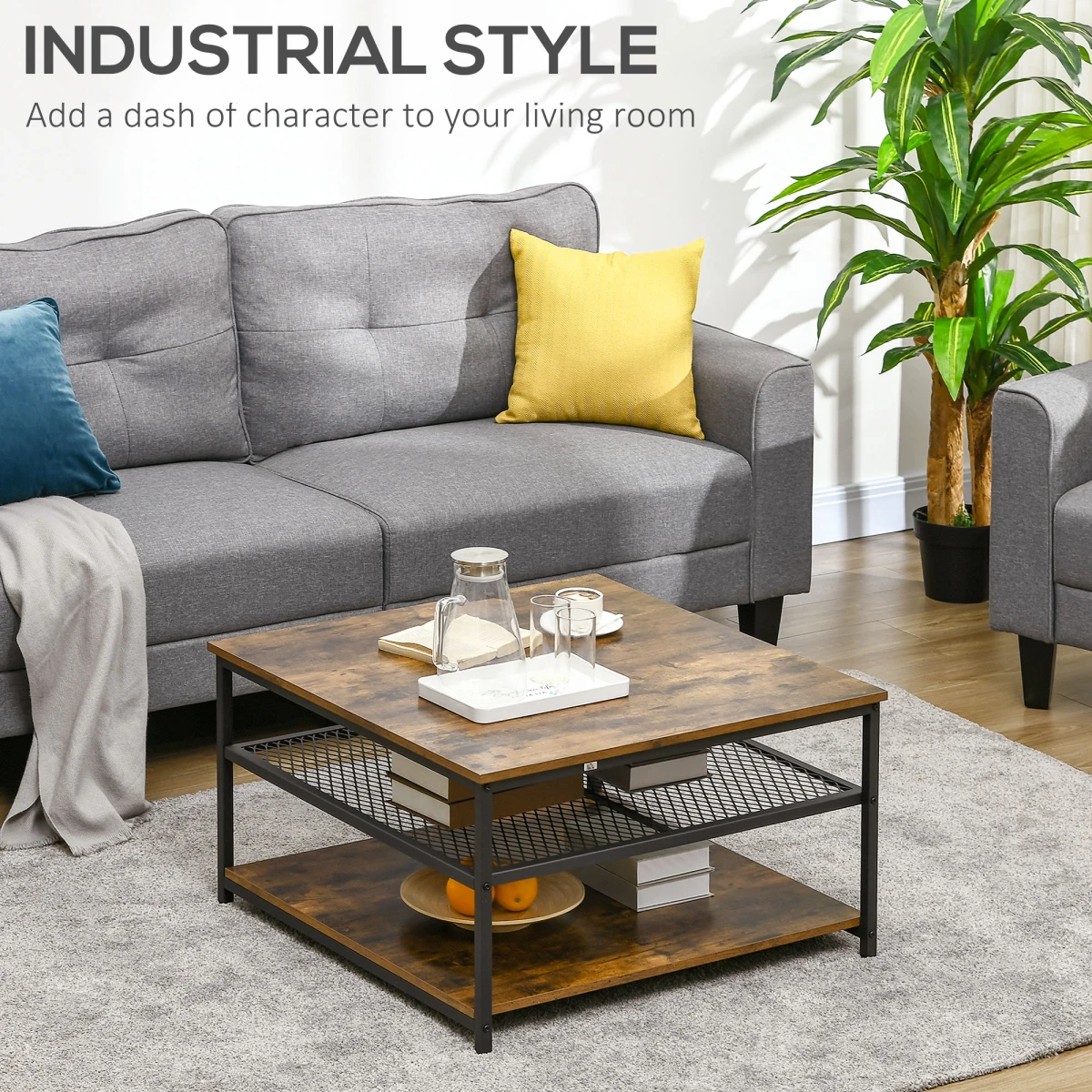 Homcom HOMCOM Industrial Coffee Table 3-Tier Storage - Coffee Table