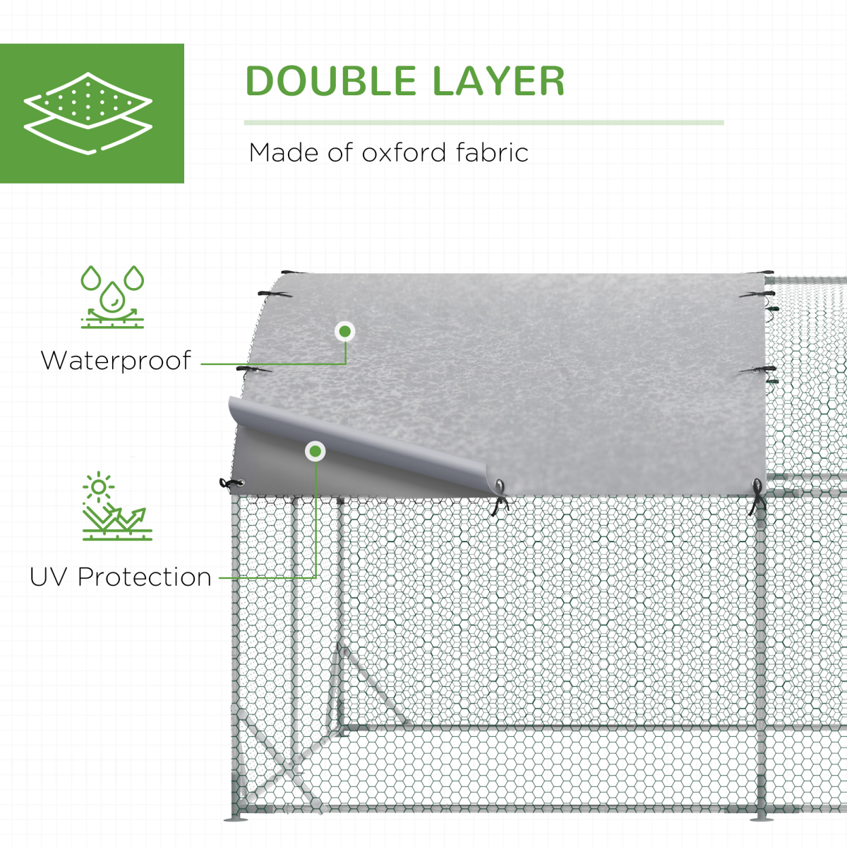 Walk-In Chicken Run Galvanised Chicken Coop w/ Cover 2.8 x 3.8 x 2m Pawhut - from Unbranded