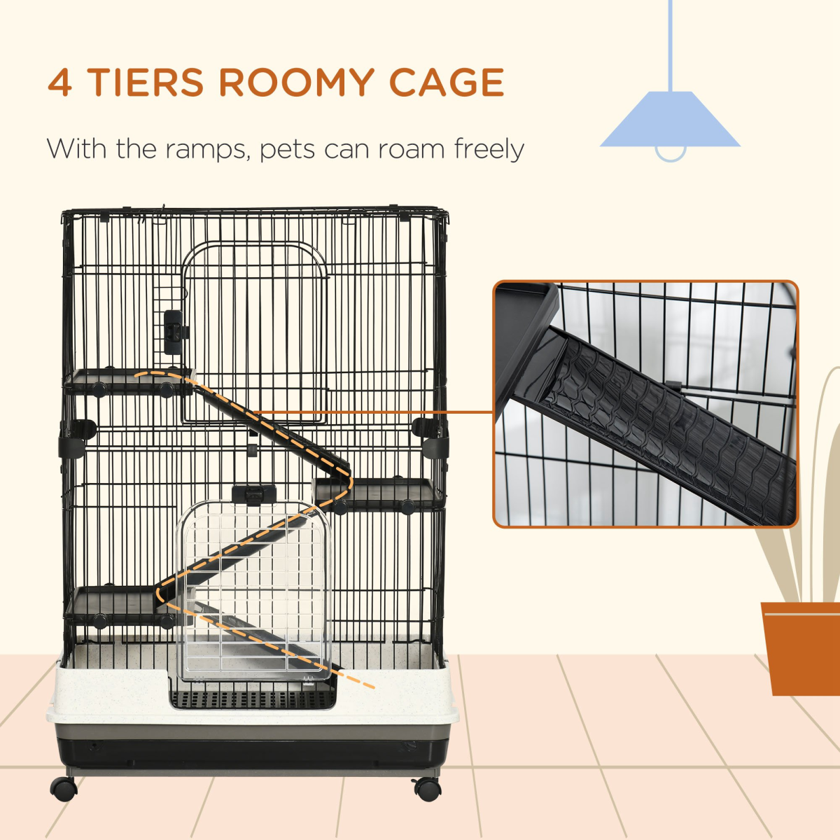 3 Tier Small Animal Cage Pet Play House for Rabbits Ferret Chinchilla W/ Ramp - from PawHut