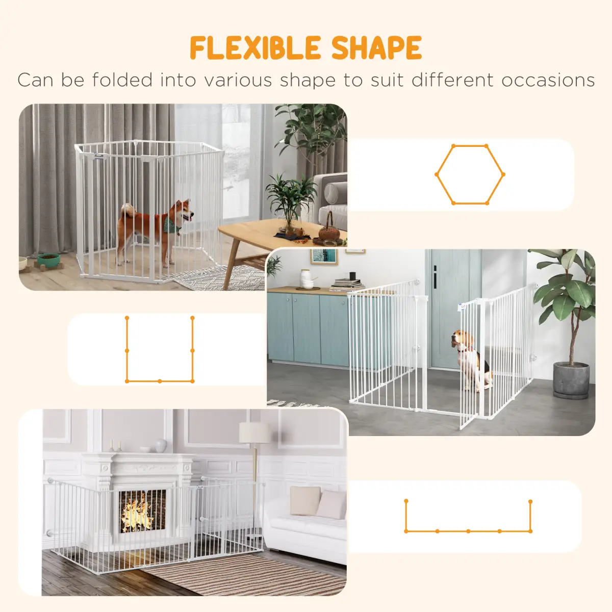 PawHut PawHut 2 in 1 Dog Pen, Safety Pet Gate, 6 Panels, for Medium Dogs, 90Hcm - White - Pet Gate