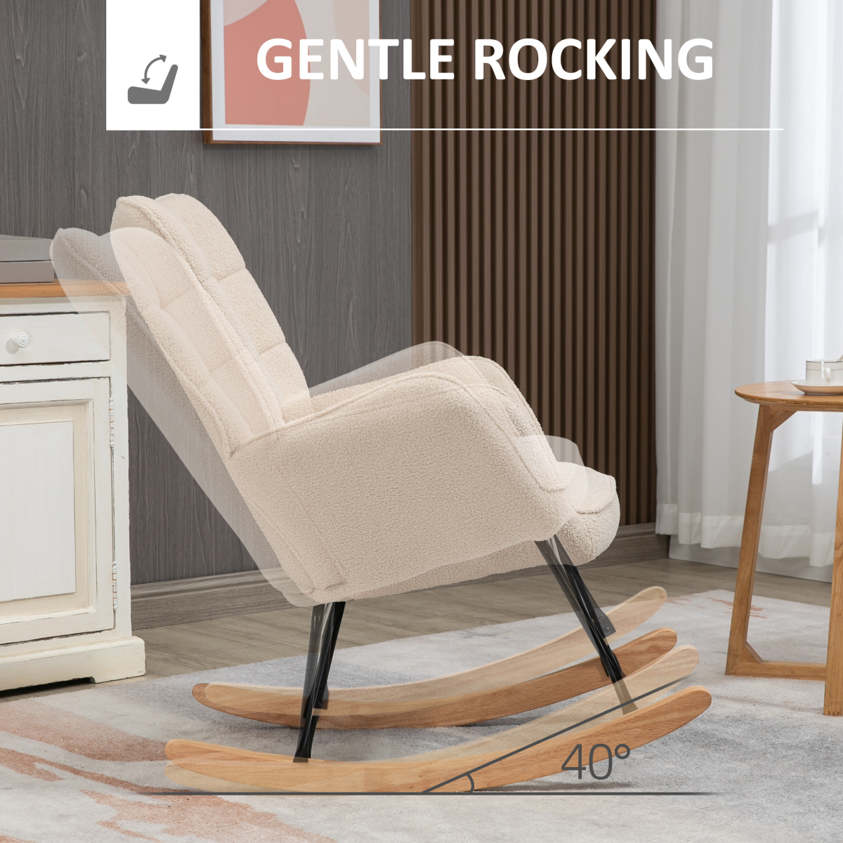 HOMCOM Wingback Rocking Chair for Nursing w/ Steel Frame and Wooden Base Beige - from HOMCOM