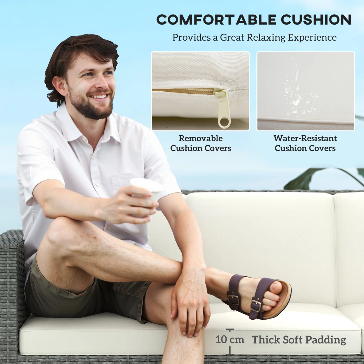 Outsunny Outsunny Rattan 3 Seat Sofa Cushions 10cm Thick Outdoor - Sofa