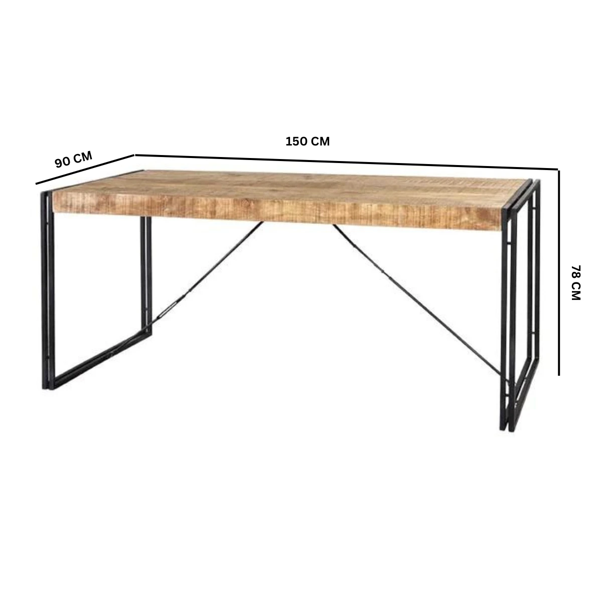 Indian Hub Cosmo Dining Table Medium Solid Mango Wood Metal For Home - Dining Table