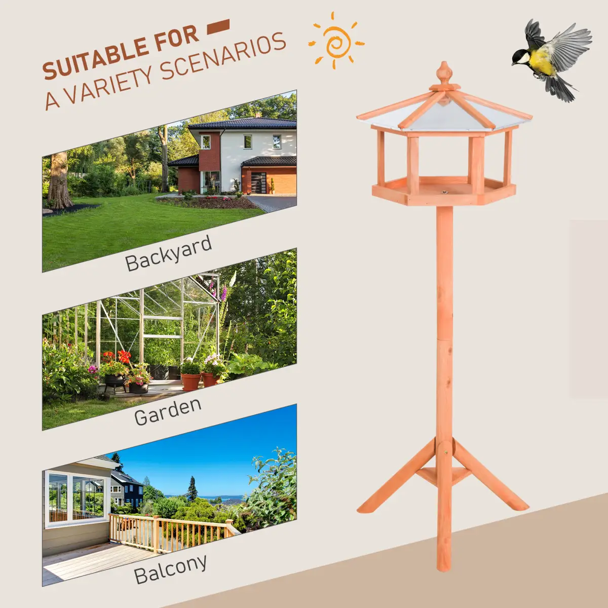 Pawhut Bird Stand Feeder Table Feeding Station Garden Wood Coop Parrot Nesting Stand - Bird Feeder