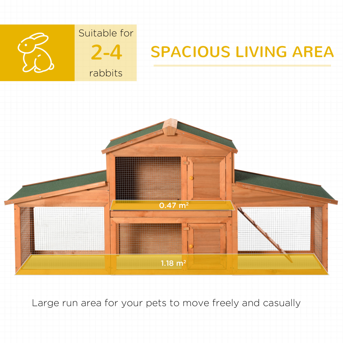 Deluxe Fir Wood Rabbit Hutch 2-Tier Metal Guinea Pig Small Animal House Pawhut - from Unbranded