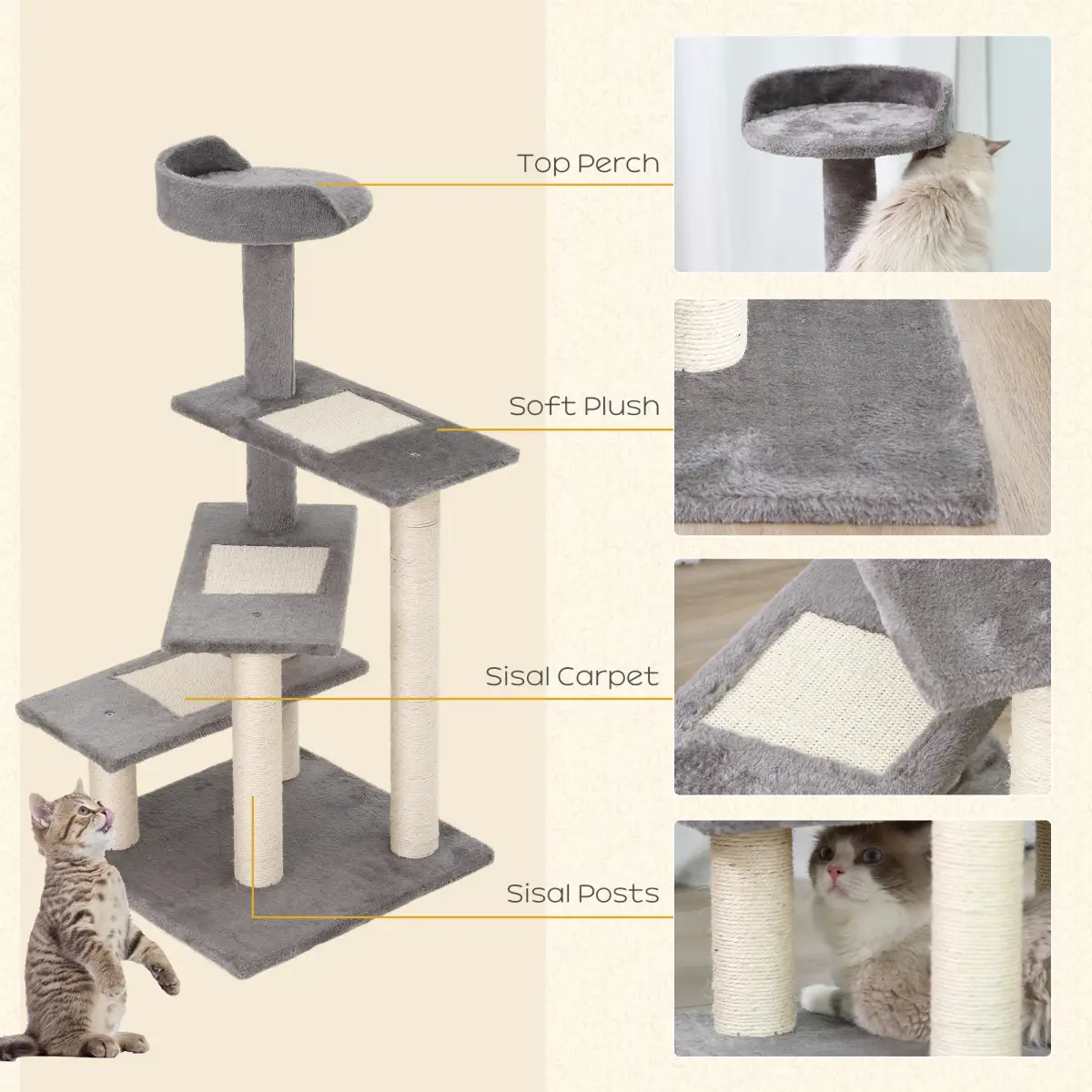 Unbranded Cat Tree Activity Center Kitten Climbing Tower Scratching Post Plush Pawhut - Cat Tree