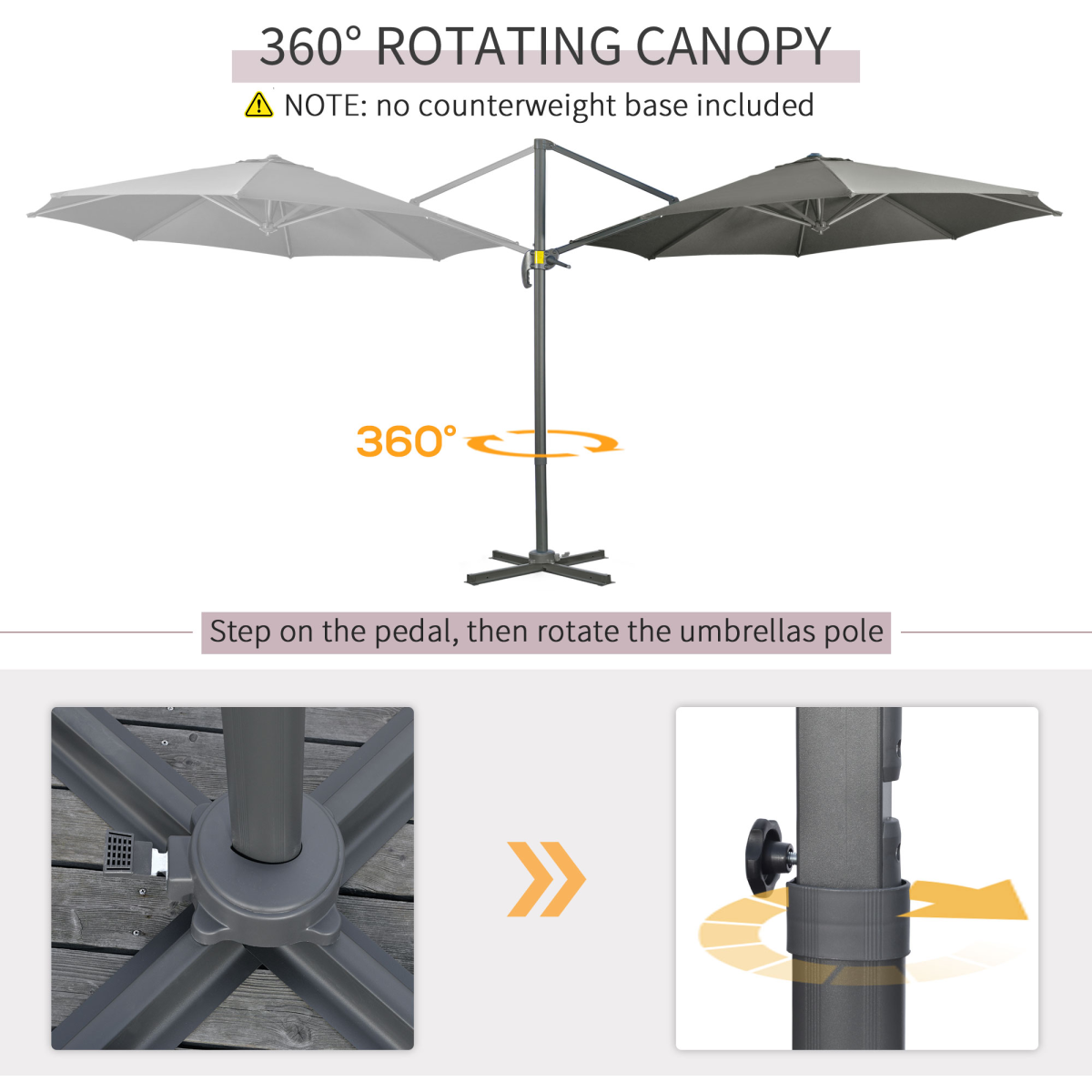 Outsunny 3 x 3(m) Cantilever Parasol Garden Umbrella with Cross Base Grey - Parasol