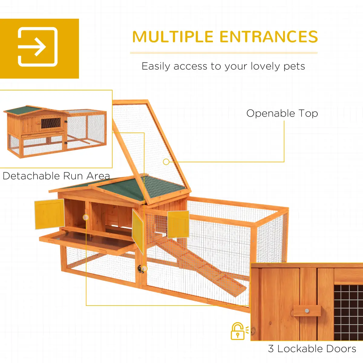 Unbranded Rabbit Hutch and Run Outdoor Sliding Tray Hay Rack Ramp, 156x58x68 cm Pawhut - Rabbit Hutch