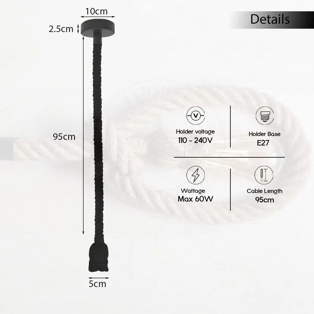 LEDSONE Vintage Ceiling Pendant Light 1m Yellow Colour Hemp Rope Hanging Lamp Lights - Pendant Lights