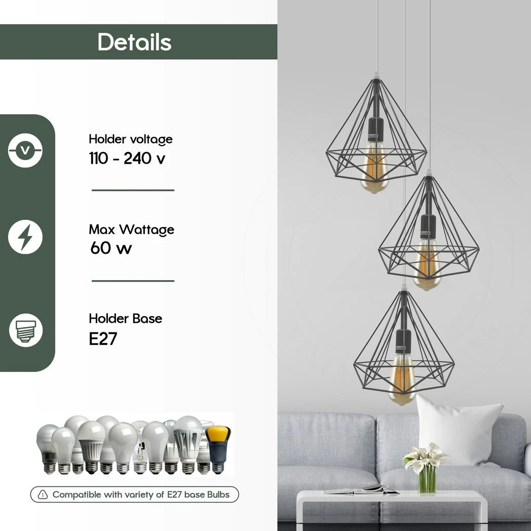 Vintage 3-Head Geometric Pendant Loft Light by LEDSONE