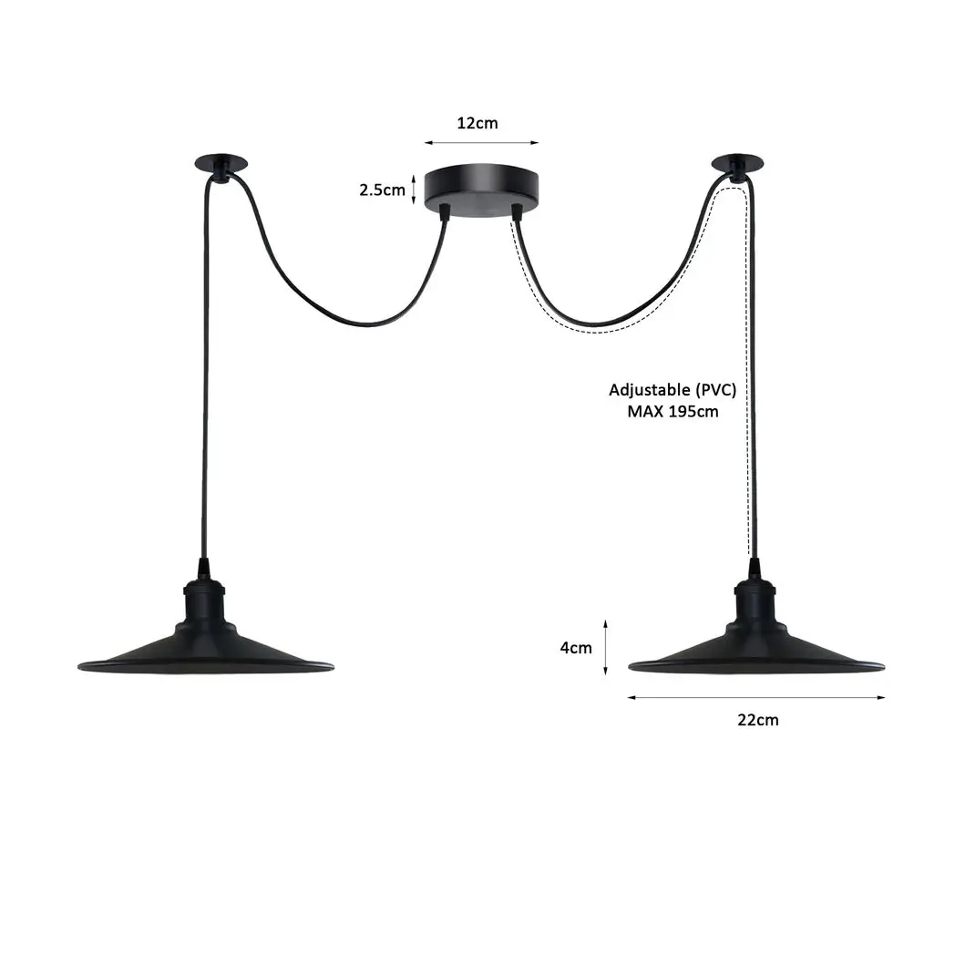 Un-branded Black Vintage 2 Head Cone shaped shade Ceiling Pendant Light Fitting with Adjustable Cord Hanging Light Fixture - Pendant Lights