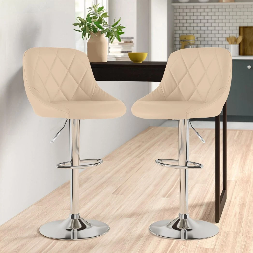 Neo Neo Set of Two Cream Leather Bar Stools -