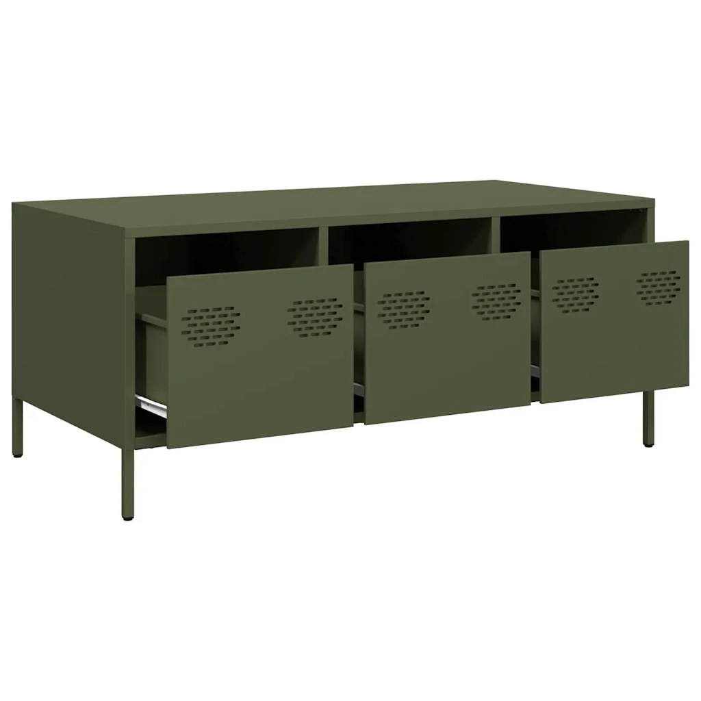 vidaXL VidaXL Industrial Coffee Table 101.5x50x43.5 cm Cold Rolled Steel Olive Green Storage Cabinets For Living Room - Coffee Table