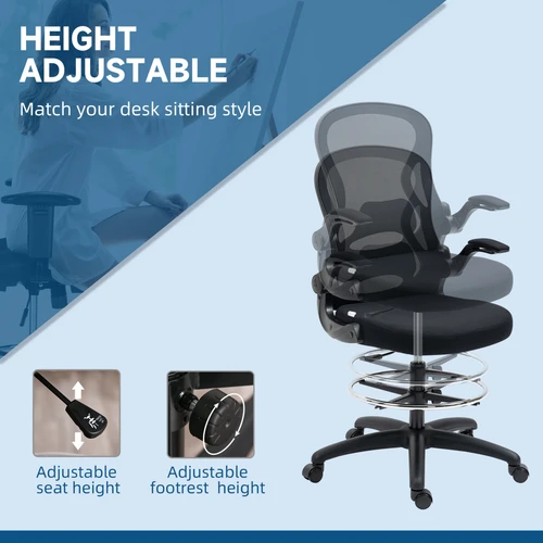 Vinsetto Vinsetto Draughtsman Chair Tall Office Chair w/ Adjustable Footrest Ring Black - Office Chair