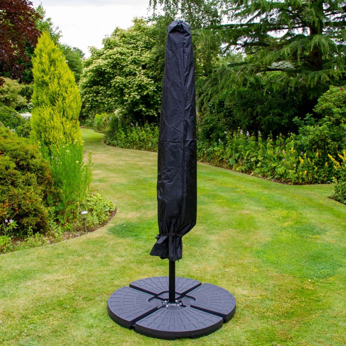 Monster Shop Cream Cantilever Parasol 3m LED Fan Base Garden - Uncategorized Parasol
