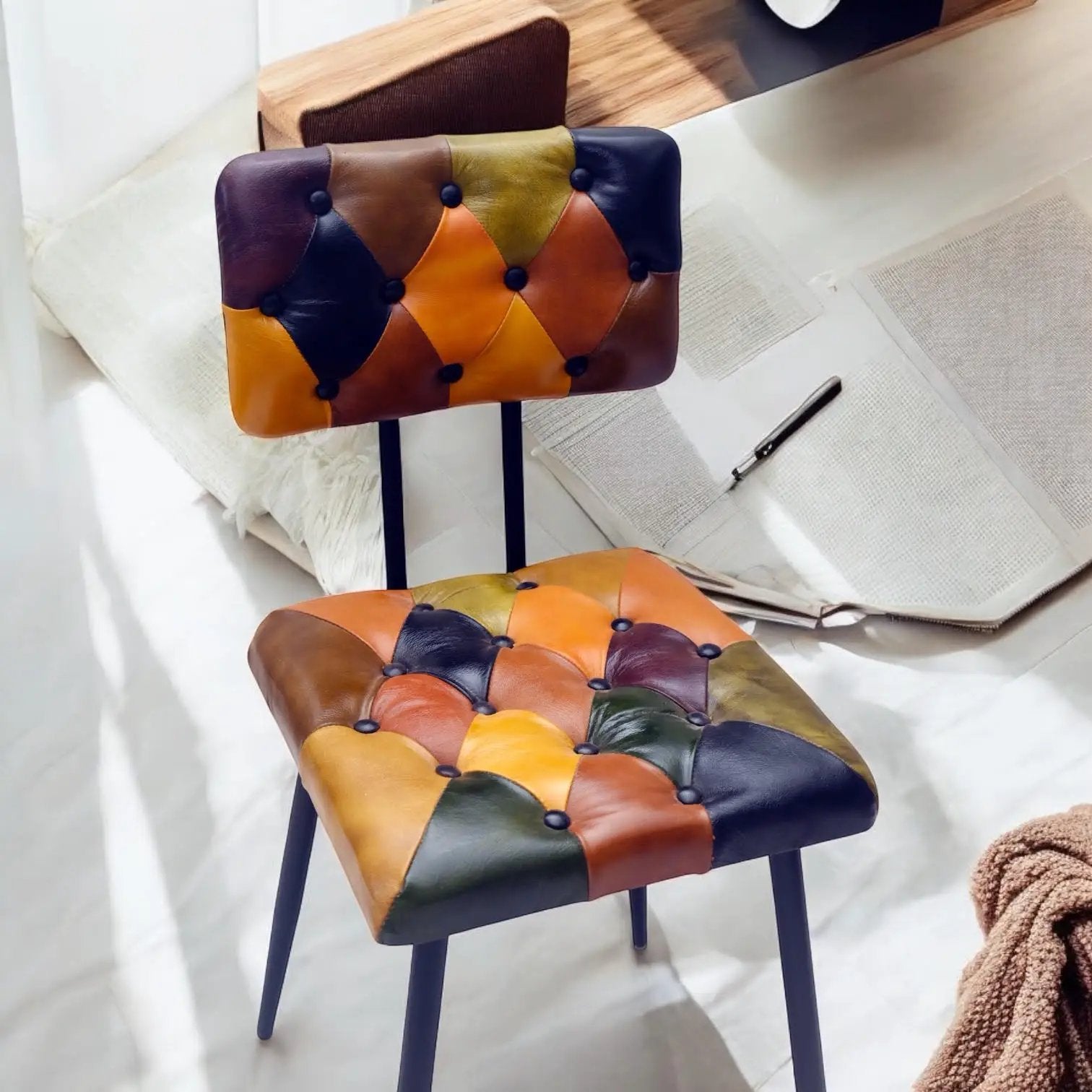 MSL 85CM LEATHER CHAIR Harlequin diamond pattern - Dining Chairs