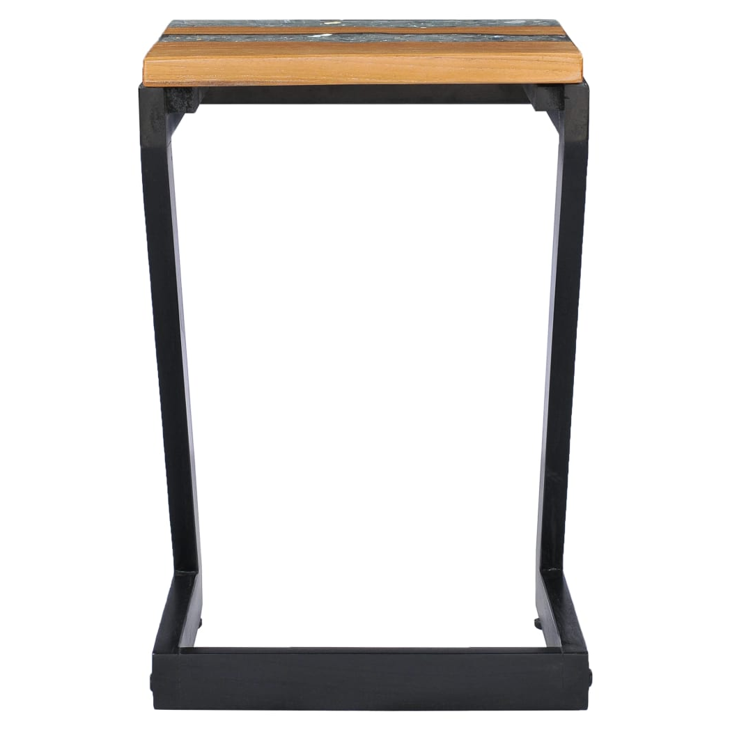 VidaXL Coffee Table 30x30x50 cm Teak Wood and Polyresin Top Rustic Z Leg Living Room Decor by vidaXL