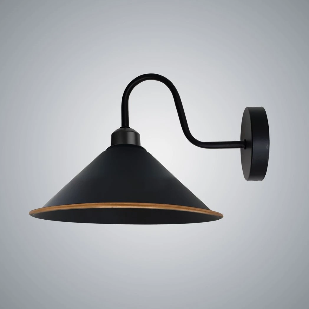 Black Gold Wall Light Medium Swan Neck Cone Shade E27 Home by Un-branded