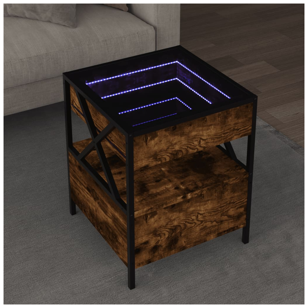 vidaXL Coffee Table 40x40x51 cm Infinity LED Mirror Smoked Oak Finish For Living Room by vidaXL
