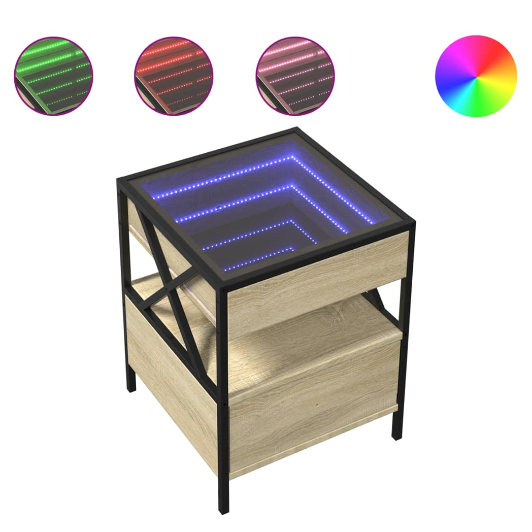 vidaXL vidaXL Coffee Table 40x40x51 cm Infinity LED RGB Mirror Sonoma Oak For Living Room - Coffee Table