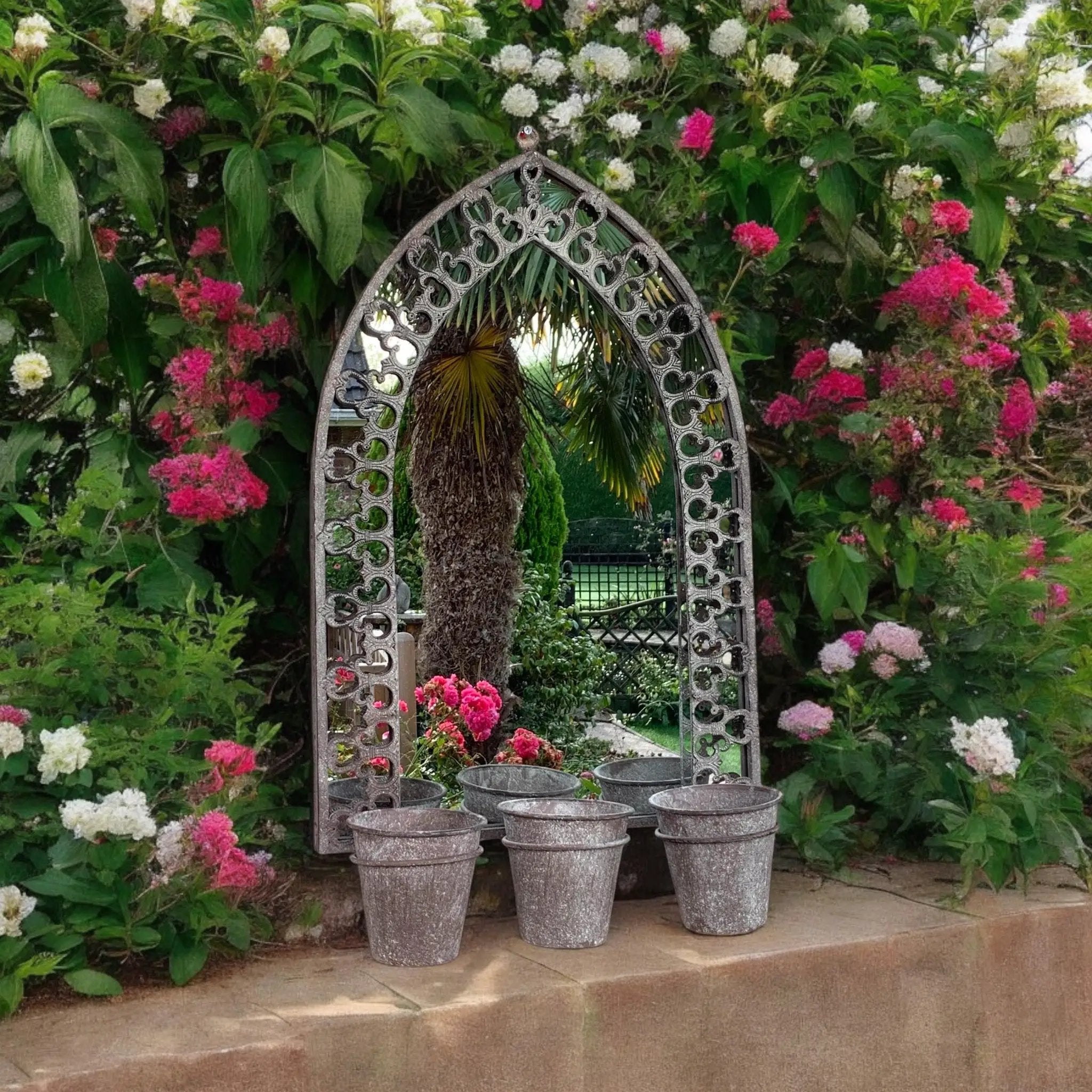 MSL 78CM RUSTY WALL MIRROR WITH TRIPLE PLANTER - Planters
