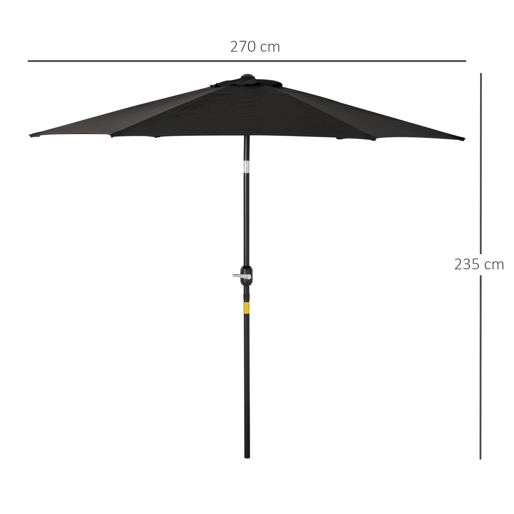 Outsunny Outsunny Patio Umbrella Parasol Sun Shade Garden Aluminium Black 2.7M - Parasol