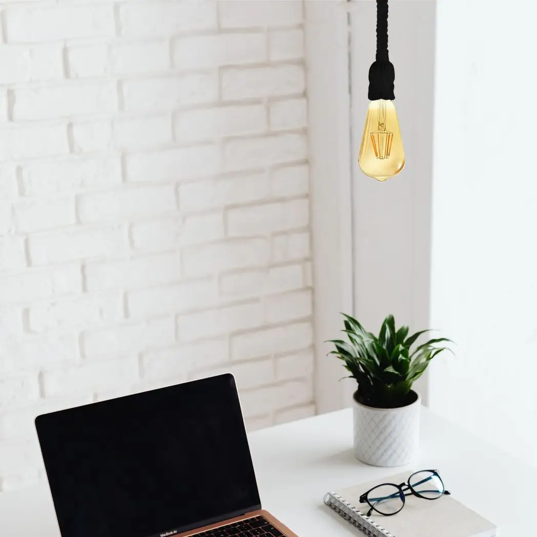 Industrial Retro Hemp Rope Pendant Light, 1m Black E27 Hanging Lamp for Living Room, Cafe, Bar.