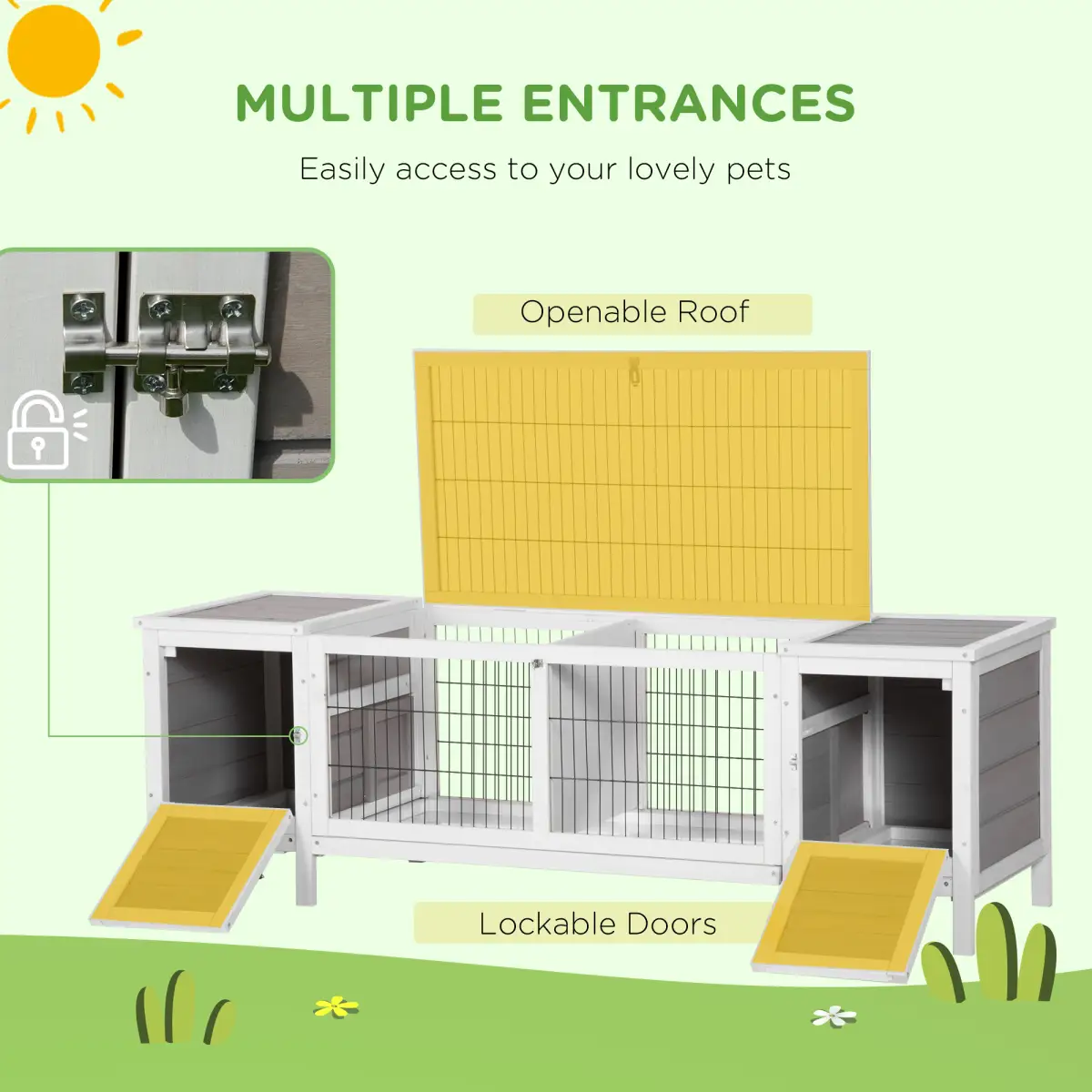 Pawhut Indoor Rabbit Hutch Separable Guinea Pig Cage Bunny Run w/ Slide Out Tray - Grey - Rabbit Hutch