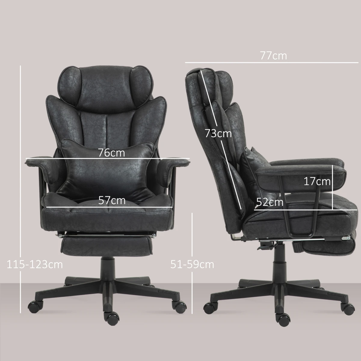 HOMCOM Office Chair 16cm Padding Ergonomic Foot Rest Desk - Office Chair
