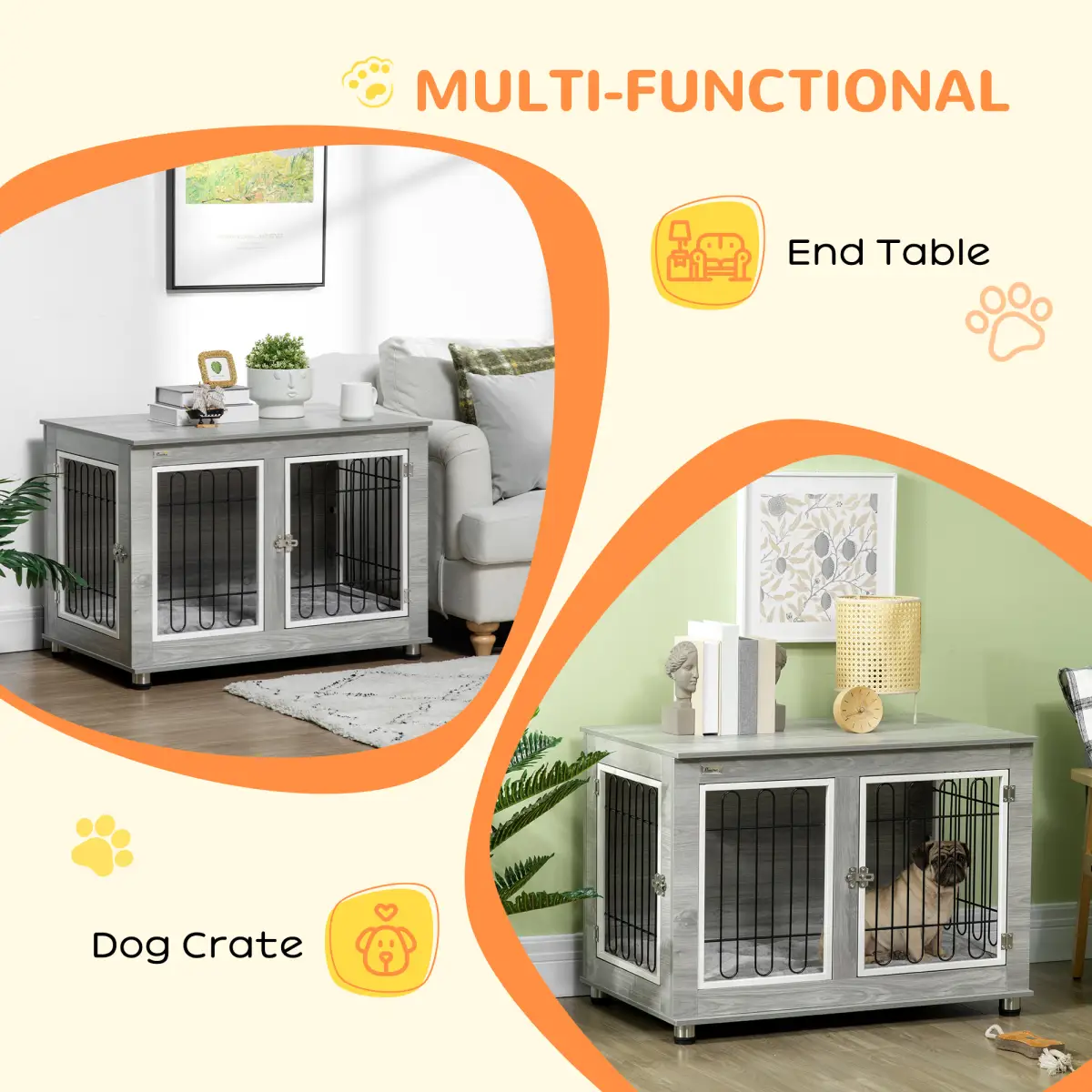 PawHut PawHut Dog Crate Furniture, Dog Crate End Table w/ Soft Cushion, Double Door - Dog Crate