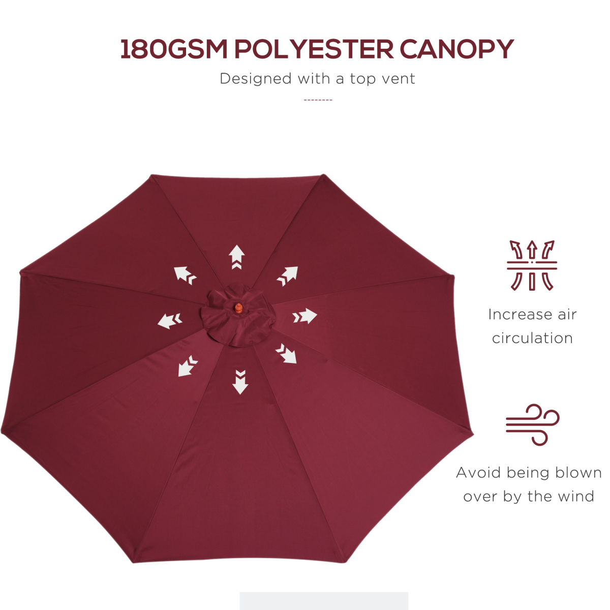 Outsunny Outsunny 3m Fir Wooden Garden Parasol Sun Shade Outdoor Umbrella Canopy Wine Red - Parasol