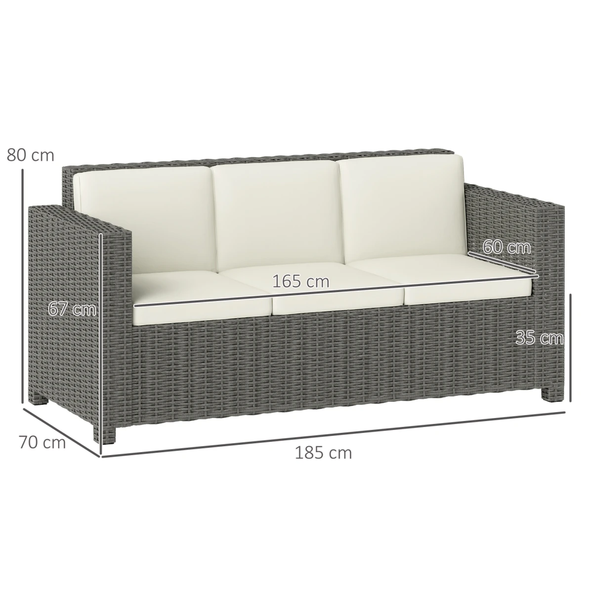 Outsunny Outsunny Rattan 3 Seat Sofa Cushions 10cm Thick Outdoor - Sofa