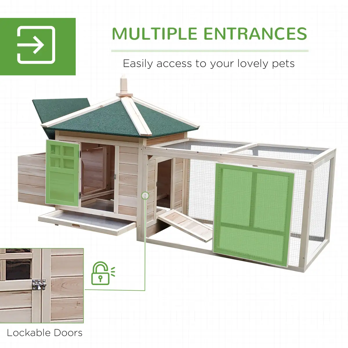 Pawhut Chicken Coop Small Animal Pet Cage w/ Nesting Box Outdoor Run Backyard Wooden - Chicken Coop