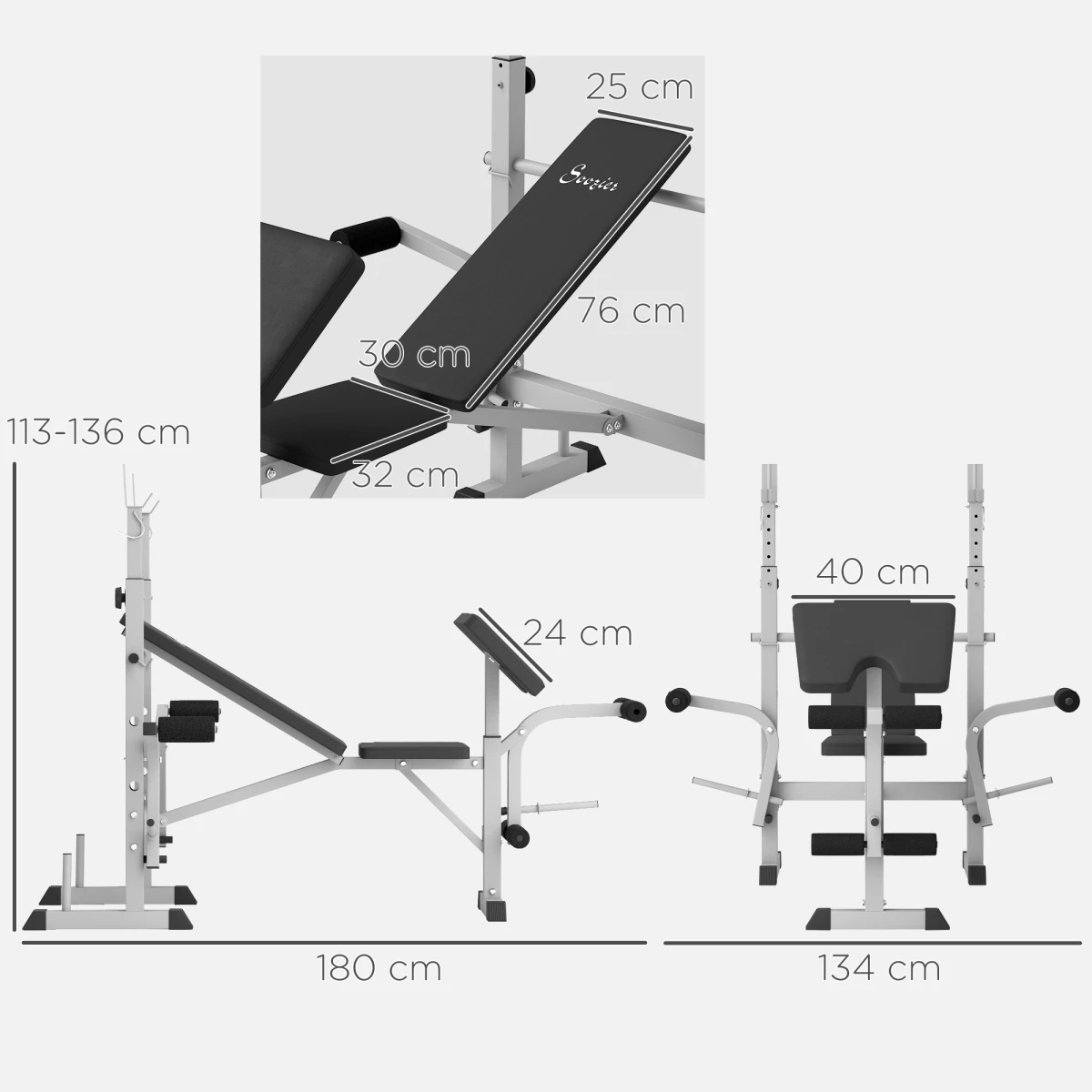 HOMCOM HOMCOM Adjustable Weight Bench with Squat Rack, Leg Developer, Grey - Wine Rack
