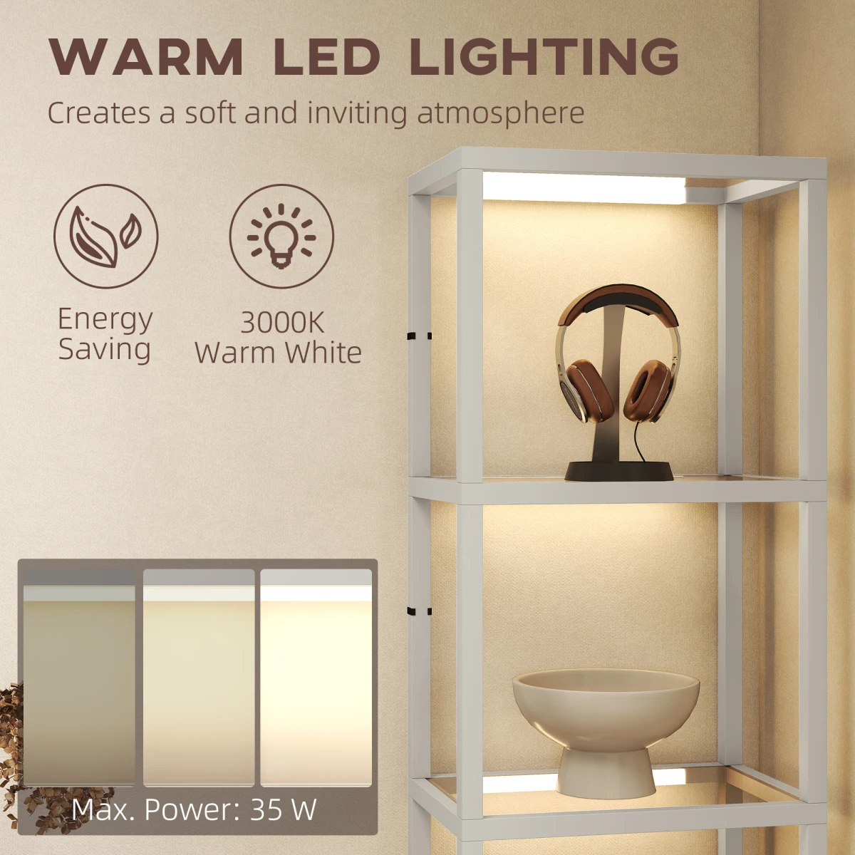 Premium Floor Lamp Four Tier Display Shelves Warm White LEDs For Living Room Ambience by N/A