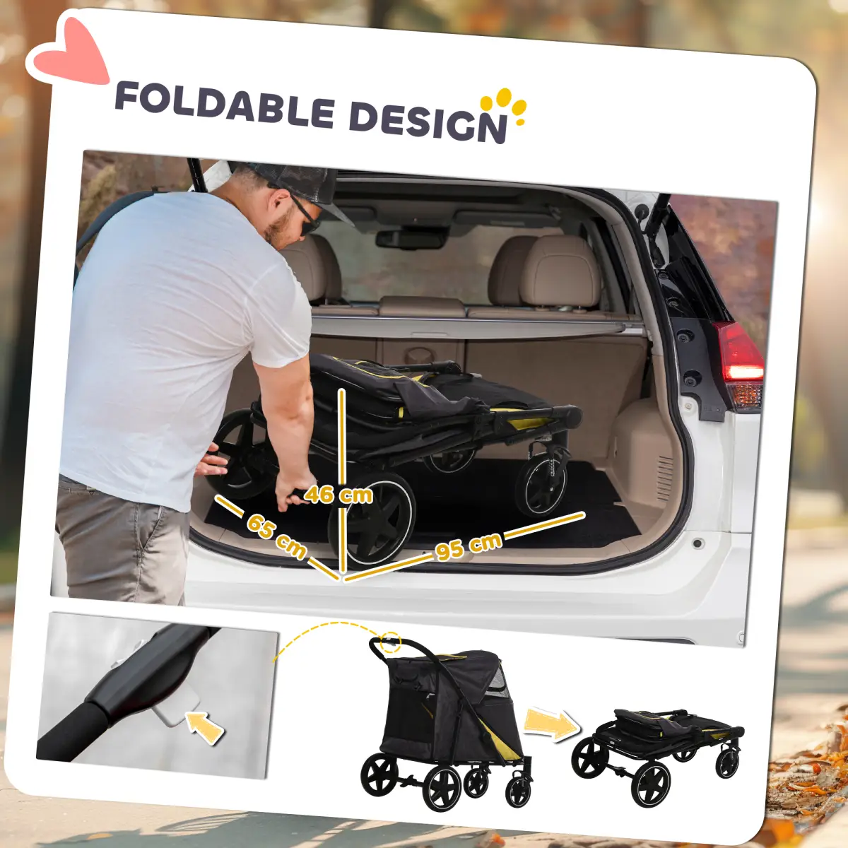 PawHut PawHut Foldable Dog Carriage w/ Universal Wheels, Shock Absorber - Grey - Pet Carrier