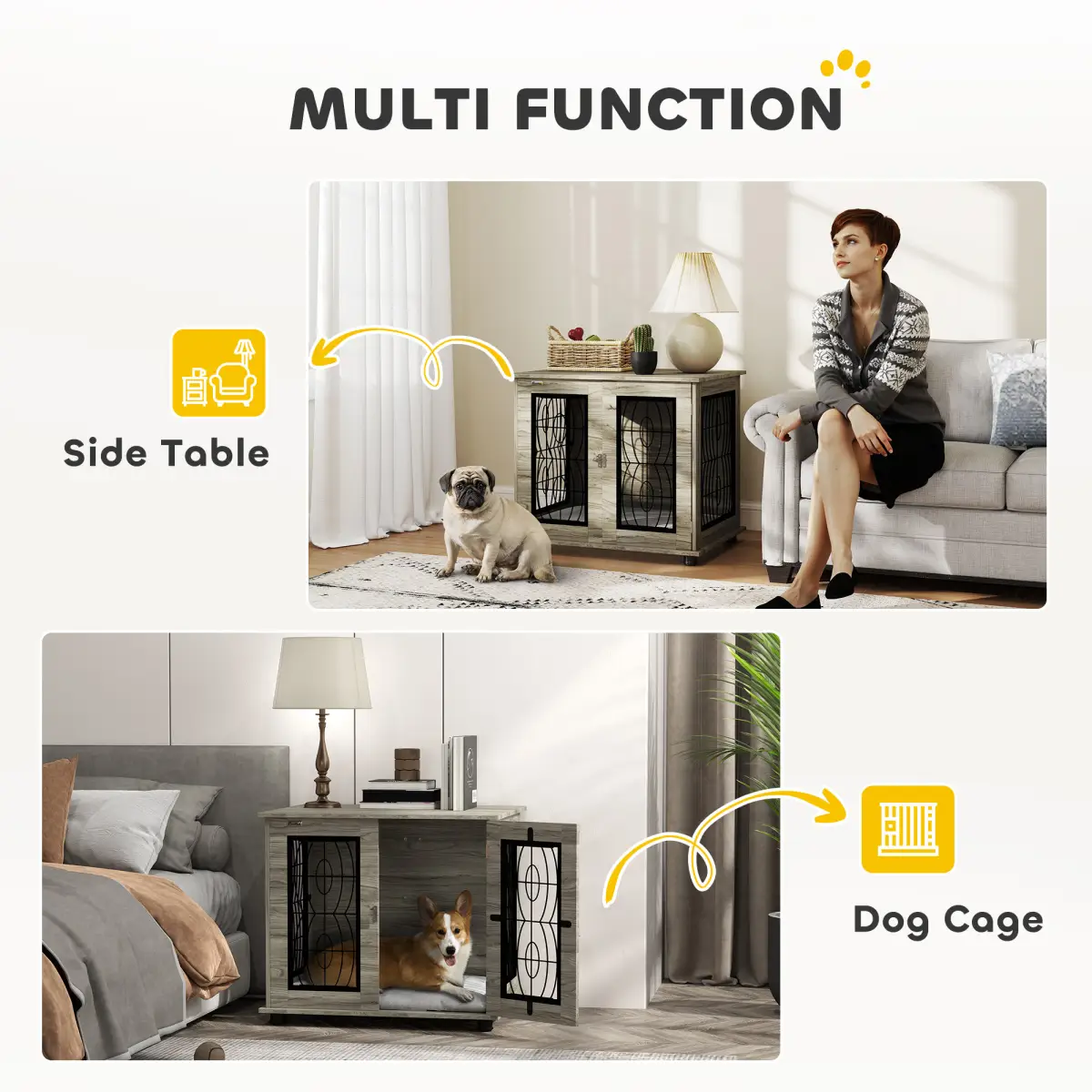 PawHut PawHut Dog Crate Furniture, End Table for Medium Dogs w/ Cushion - Dog Crate