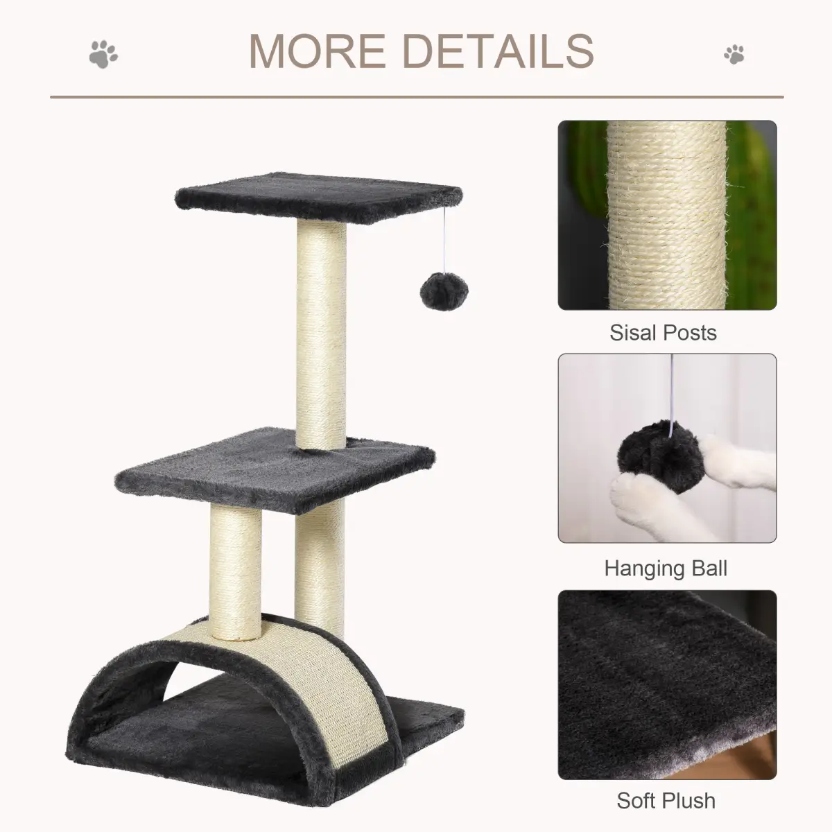 Unbranded Cat Tree Activity Center Scratching Posts Sisal Arc Hanging Ball Grey Pawhut - Cat Tree
