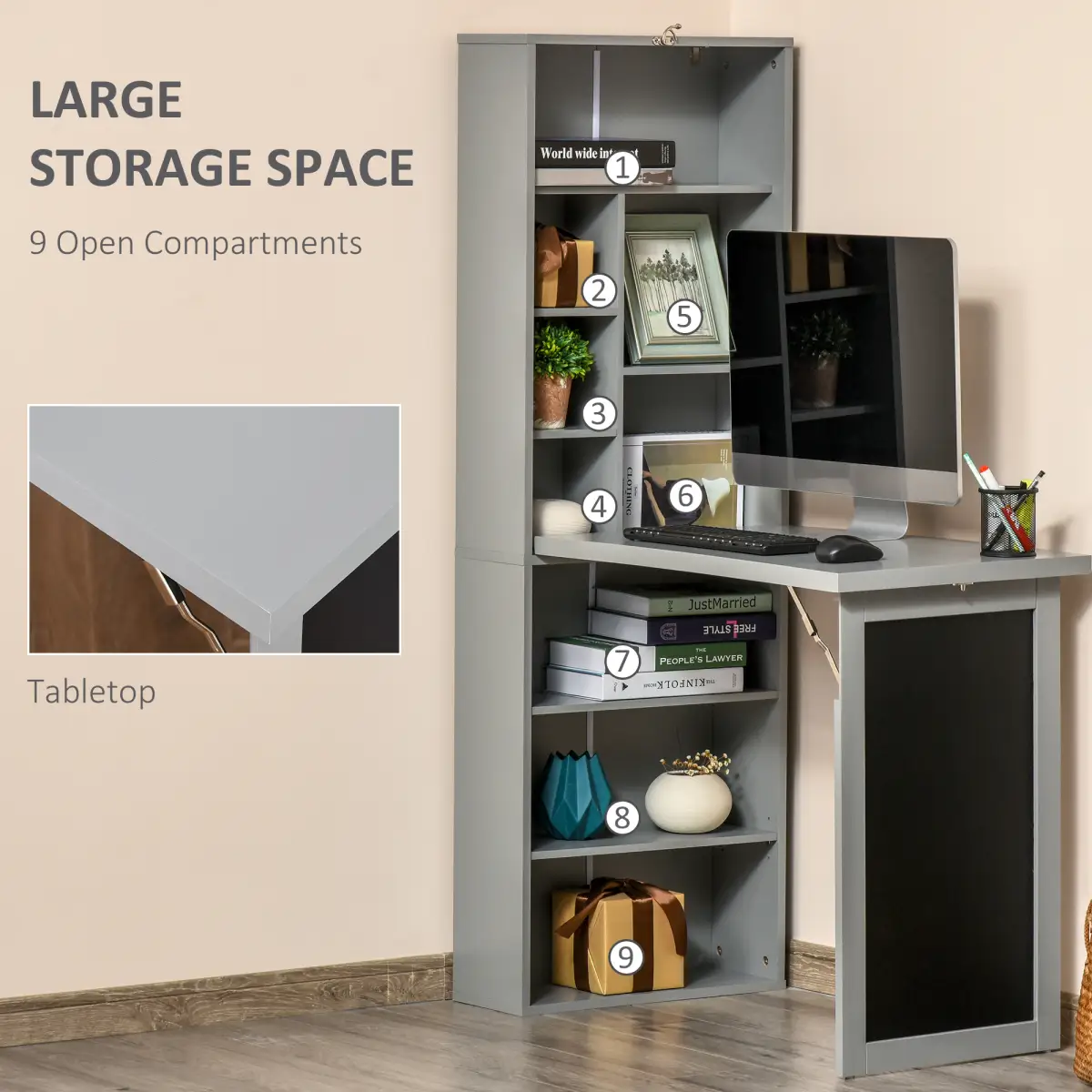 Unbranded Folding Convertible Desk with Blackboard Multi-function Workstation - Desk