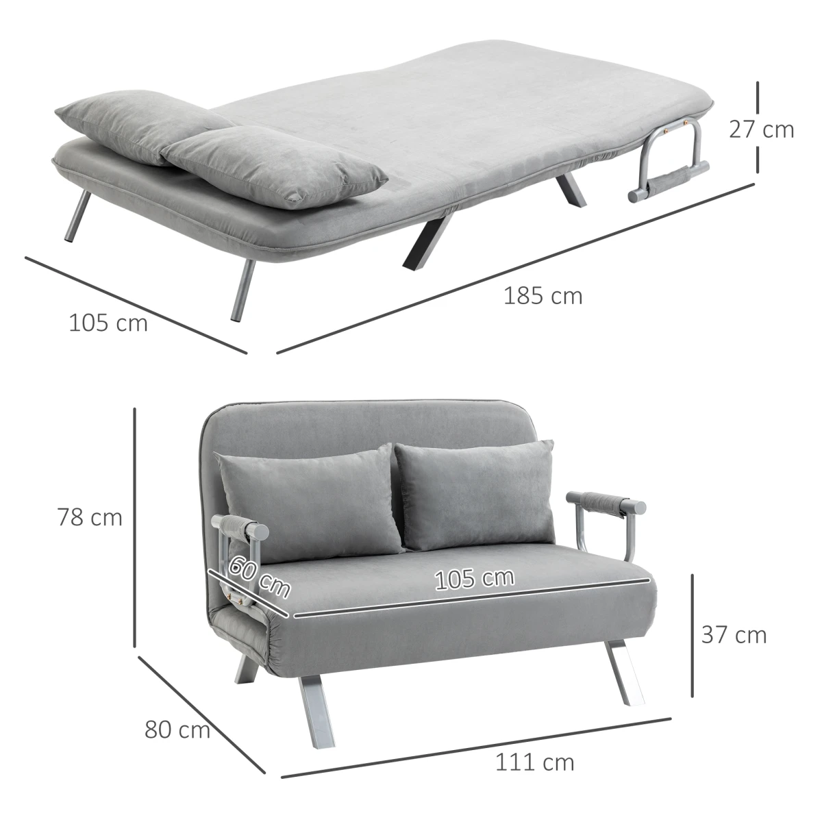 HOMCOM HOMCOM 2 Seater Sofa Bed Click Clack Light Grey Living Room - Sofa Bed