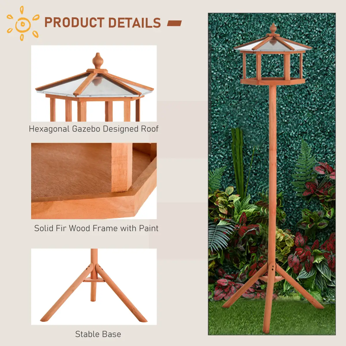 Pawhut Wooden Bird Table Free Standing Bird Feeder Parrot Stand for Garden, Patio - Bird Feeder