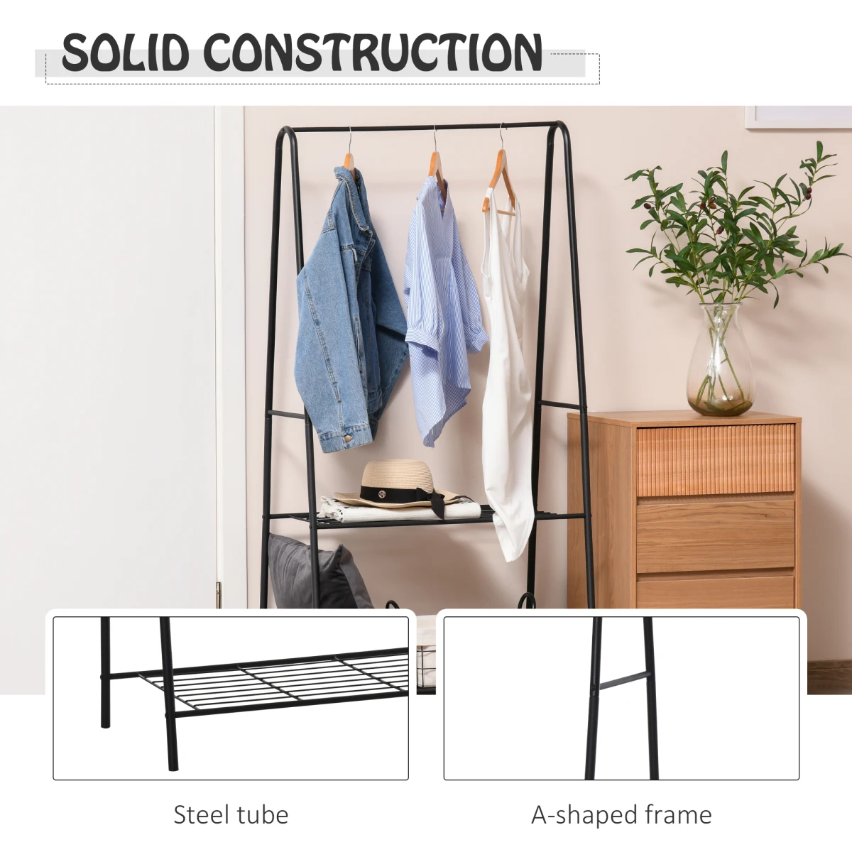 Premium A Frame Clothes Rack 2 Tier Steel Black For Home by HOMCOM