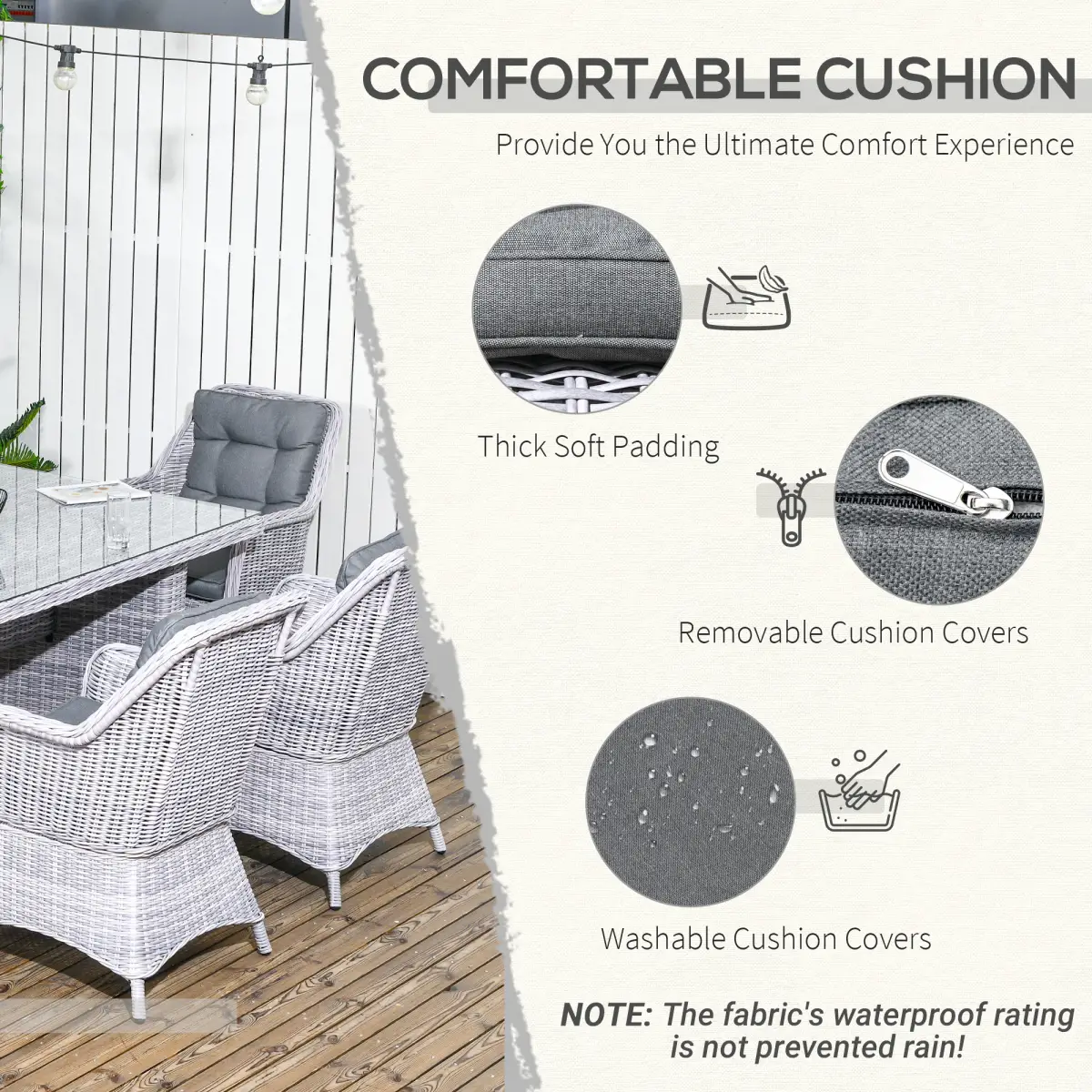 Outsunny 7 PCS Patio PE Rattan Wicker Dining Table Set Furniture w/ Tempered Glass - Garden Set
