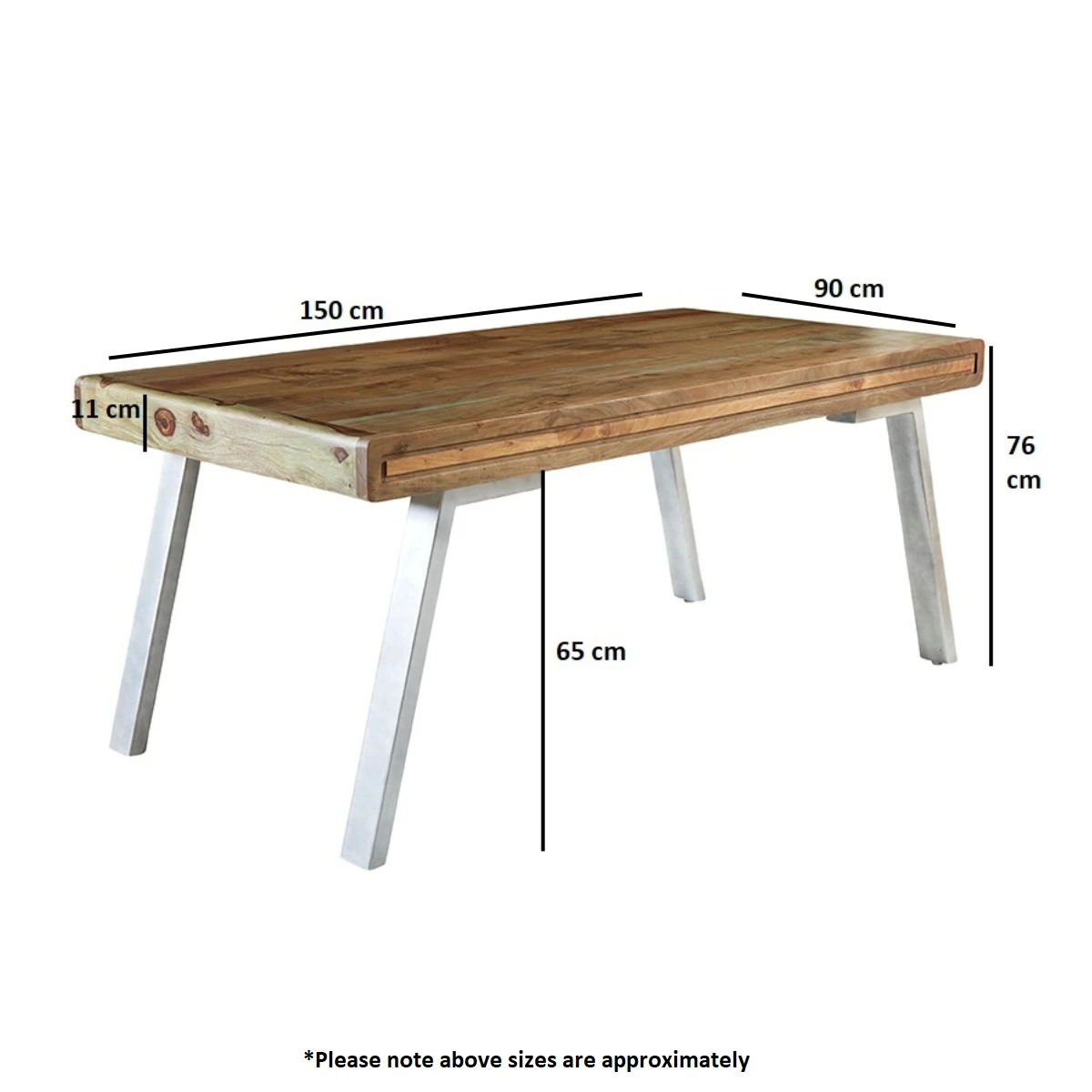 Indian Hub Aspen Handcrafted Dining Table Medium Solid Wood With Reclaimed Metal Two Tone Finish For Home Dining - Dining Table