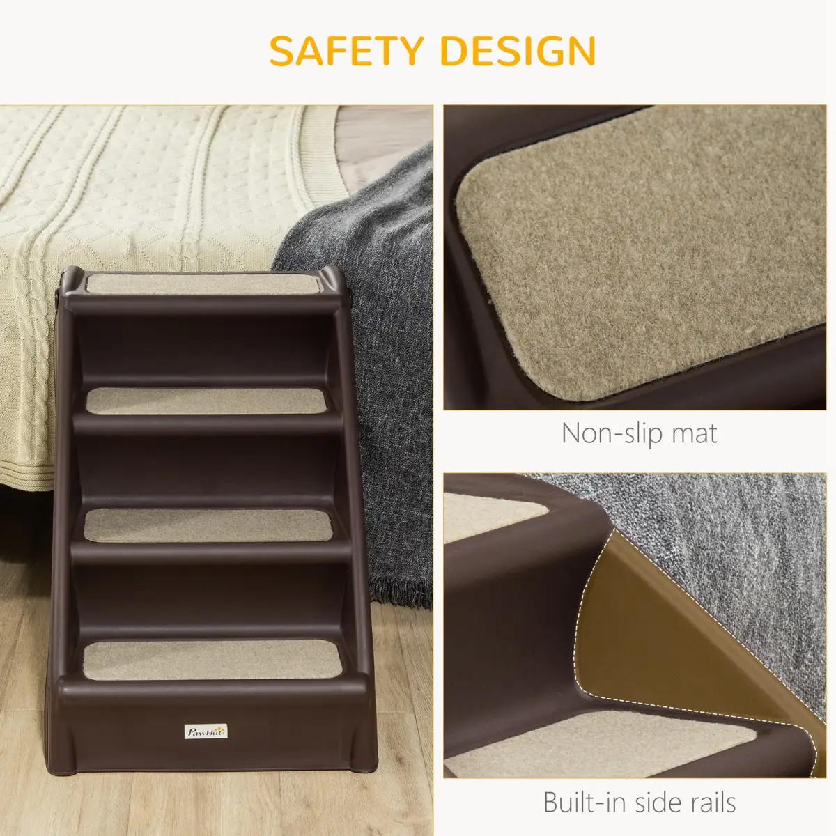 Unbranded Portable Dog Steps for Bed, Sofa Non-Slip Pet Stairs for Cats, Dogs - Brown - Dog Steps