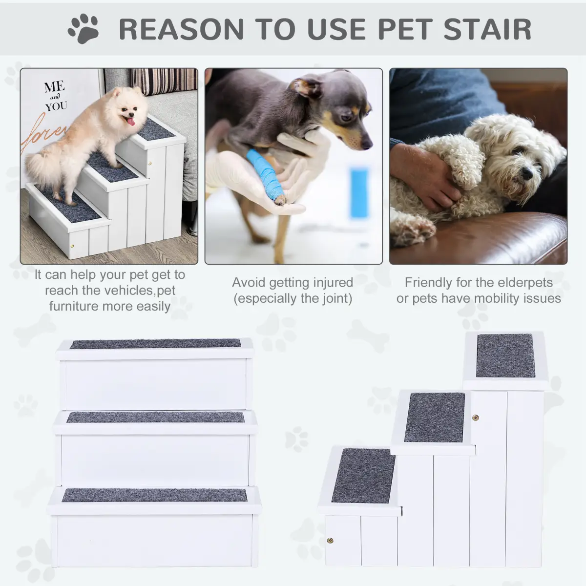 Unbranded 3 Step Wooden Dog Steps Pet Stairs Cat Ladder for Bed with Storage Pawhut - Dog Steps