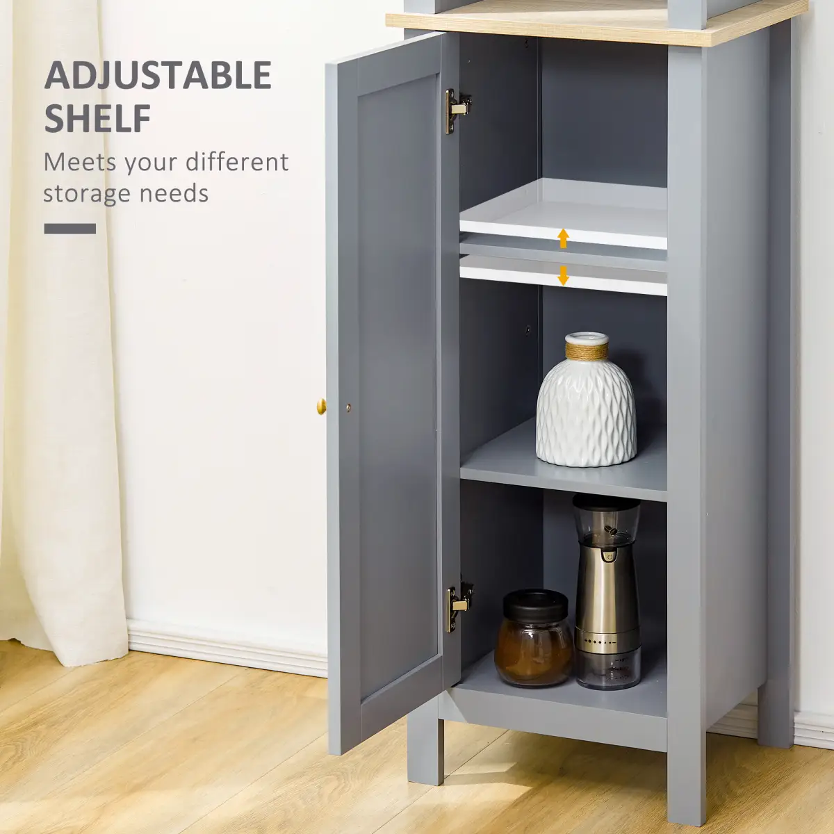 Unbranded kleankin Bathroom Floor Tall Cabinet Storage Unit w/ Cupboard Adjustable Shelf - Display Cabinet